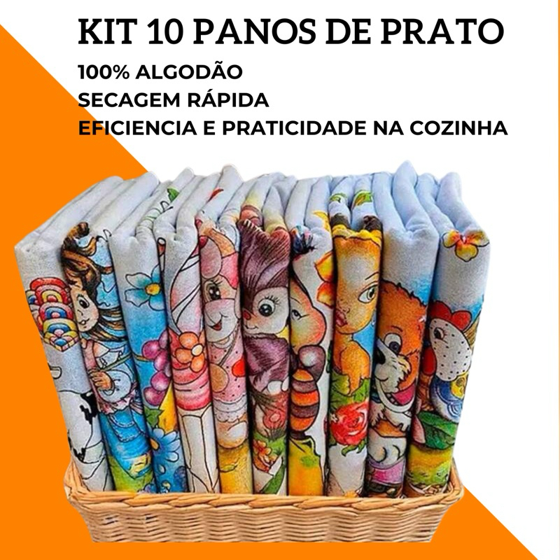 10 Panos De Prato 100% Algodão 69x45cm Copa Cozinha Liso Estampado Bainha 4 lados Trama Simples