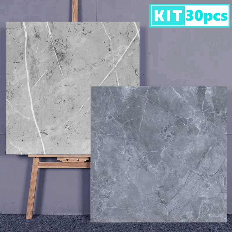 Kit 30 Pisos Vinílico PVC Autocolante Antiderrapante Porcelanato Marmorizado 30x30cm