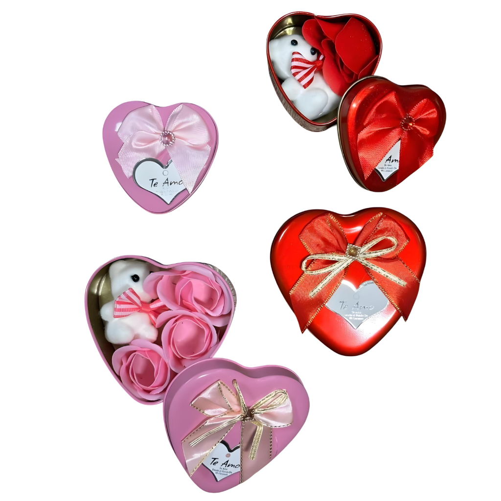 Caixa De Presente Em Metal Com Ursinho E Flores em Oferta na Shopee