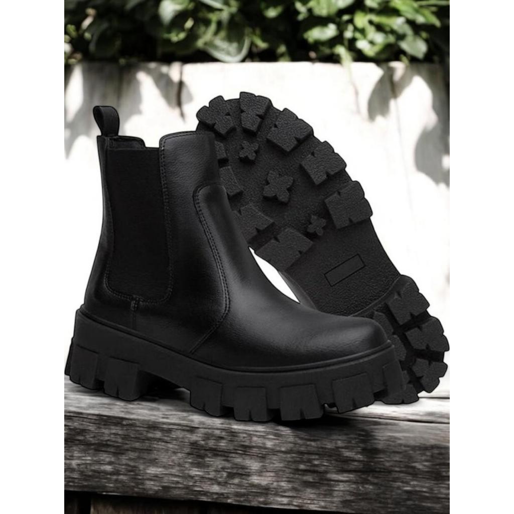 Bota Coturno Feminino Chelsea Elástico Sola Tratorada Resistente