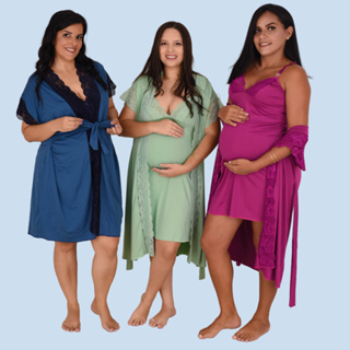 Camisola de amamentação com abertura e Robe com Renda em Oferta na Shopee