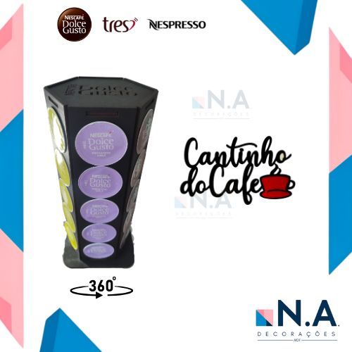 Porta Cápsulas Torre GIRATÓRIA + PLACA Cantinho do Café - DOLCE GUSTO / NESPRESSO / TRÊS CORAÇÕES
