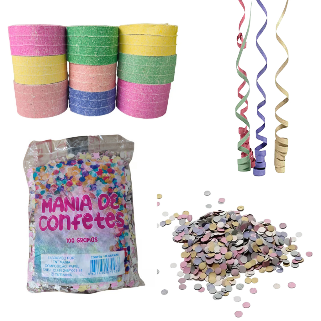 Kit Carnaval 30 Serpentina E 5 Confetes Folia Brincadeiras