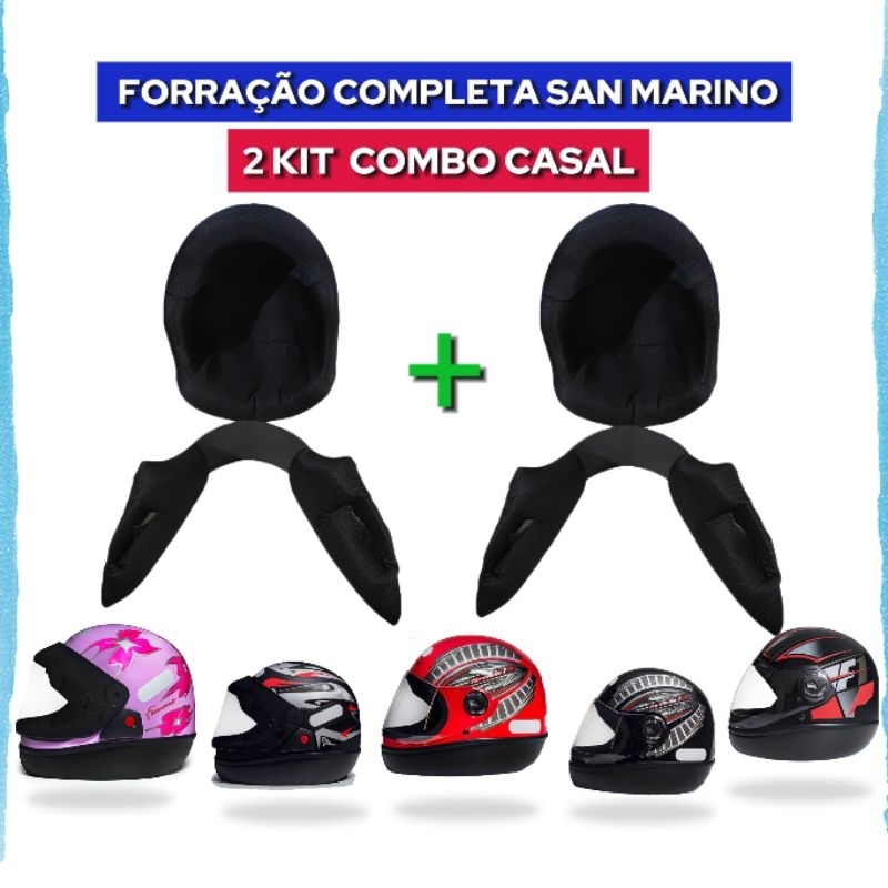 Forro de Capacete San Marino Combo Casal 2 kit forração Completa (Fácil Montagem)