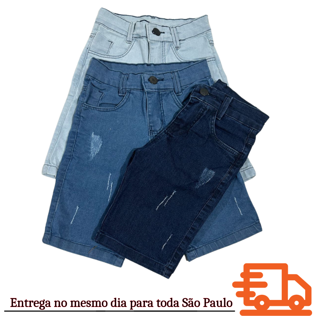 Kit 3 Bermudas Jeans Premium Short Menino Infantil e Juvenil