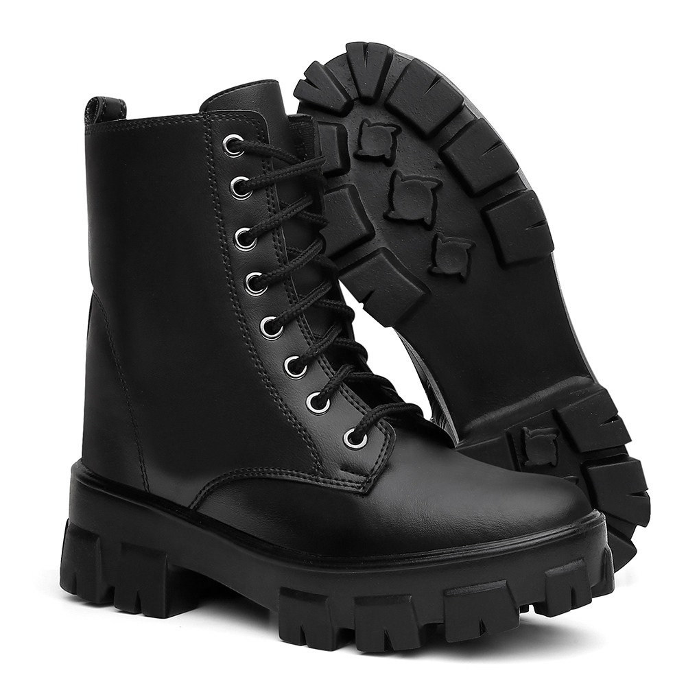 Bota Chelsea Coturno Cadarço Feminina Plataforma Blogueira Confortável