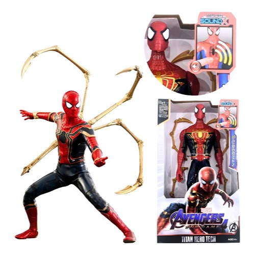 Boneco Homem Aranha Articulado 30cm Grande Com Luz E Som Vingadores Avengers Colecionável Lançamento