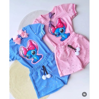 Conjunto stitch shorts e blusa TAM 2 ao 14 em Oferta na Shopee