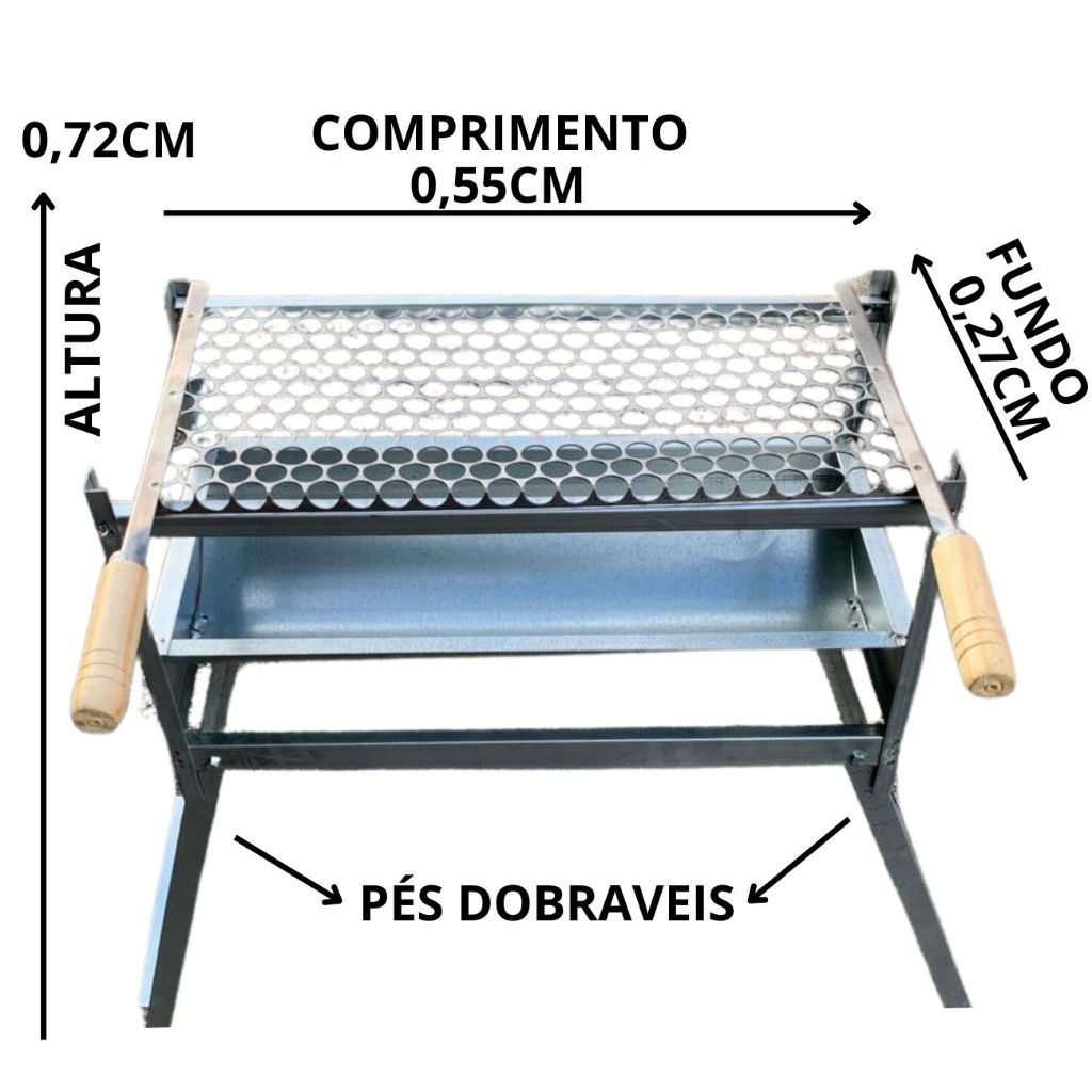 Churrasqueira Grande Portátil Inox Galvanizada Dobrável Pequena Camping Pesca