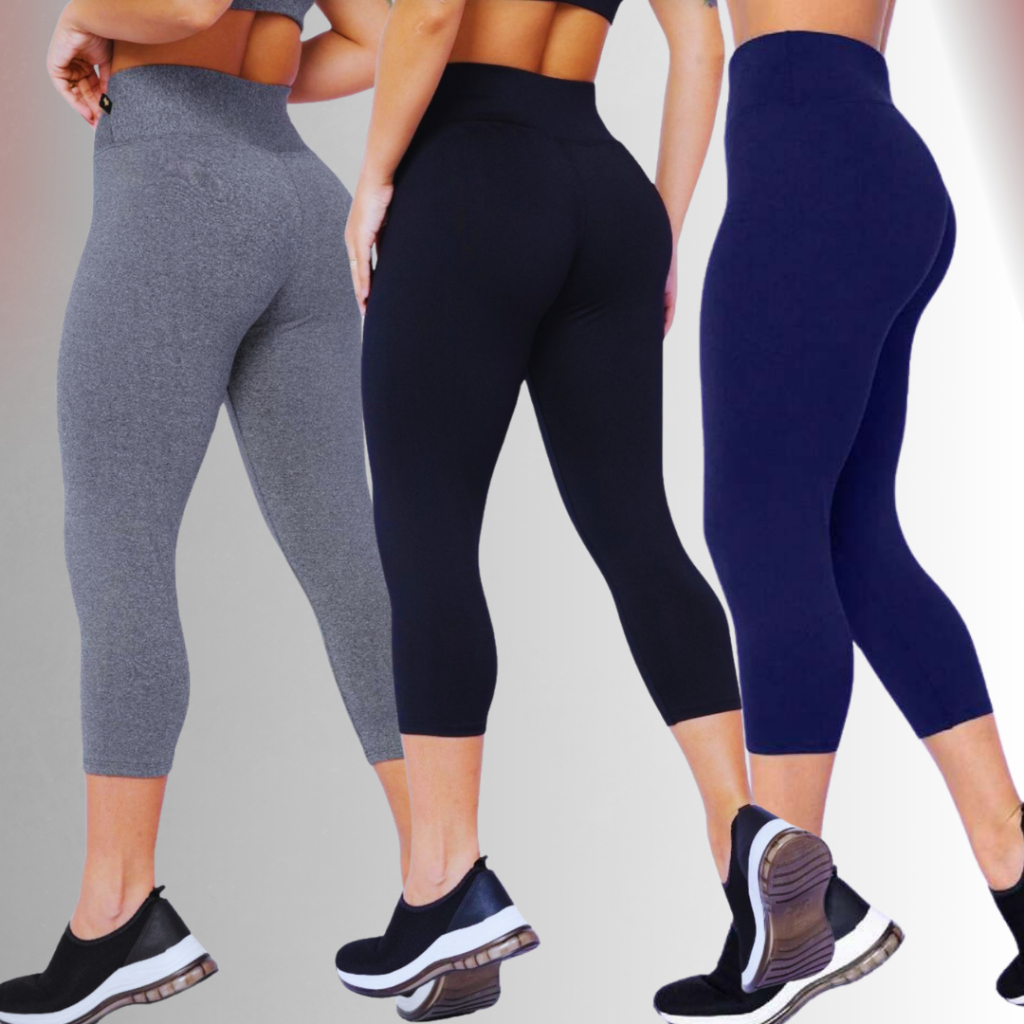 KIT 3 Corsario Feminino Capri Academia Cintura alta Suplex tecido grosso em Oferta na Shopee