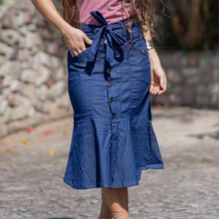 Saia Evangélica Jeans Longa Jeans Leve Azul Com Cinto Confortavel Moda Feminina Cristã em Oferta na Shopee
