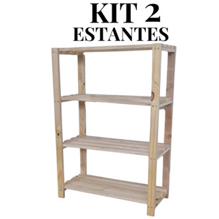 Kit 2 Estantes Com 4 Prateleiras De Madeira Moderna Pinus em Oferta na Shopee