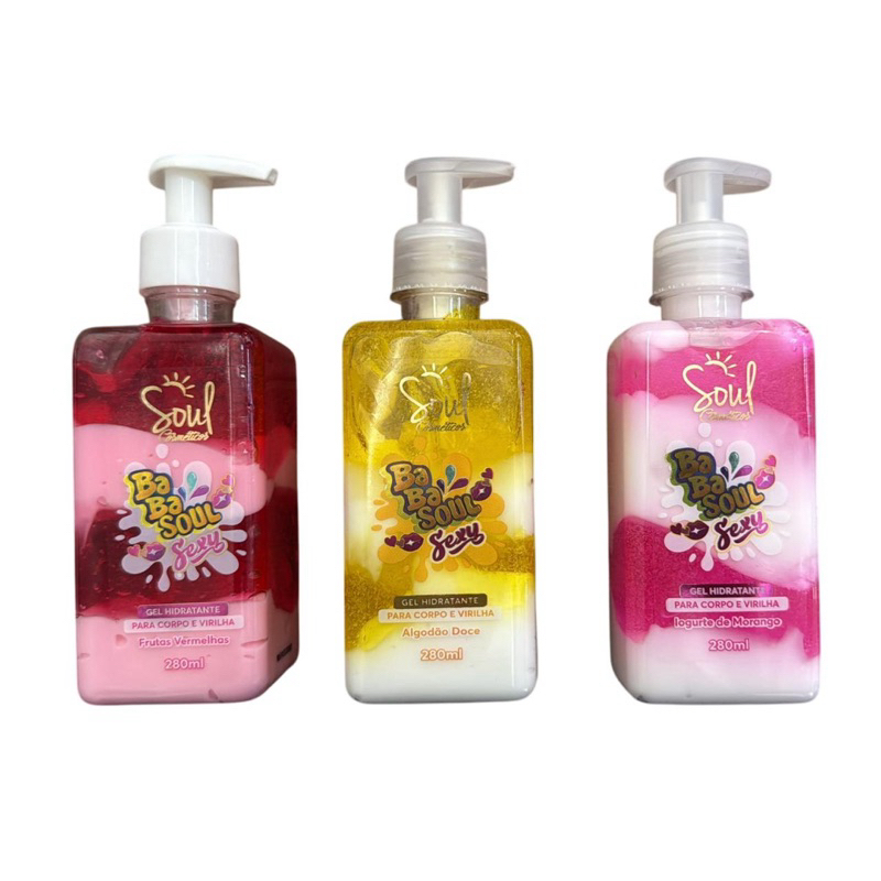 kit combo hidratante corporal + hidratante labial + gel corpora e virilha + esfoliante + body's splash soul Cosmeticos