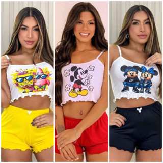 Kit Baby Doll Feminino Pijama de Dormir Blusinha Alcinha Shortinho Malha Suede em Oferta na Shopee