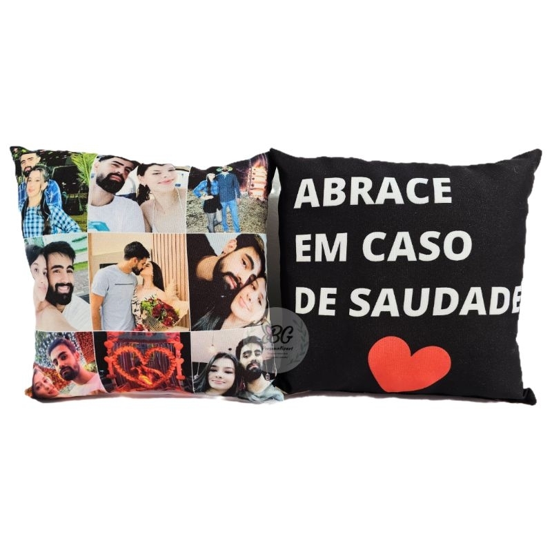 Almofada 40x40 personalizada com fotos abrace em caso de saudade em Oferta na Shopee