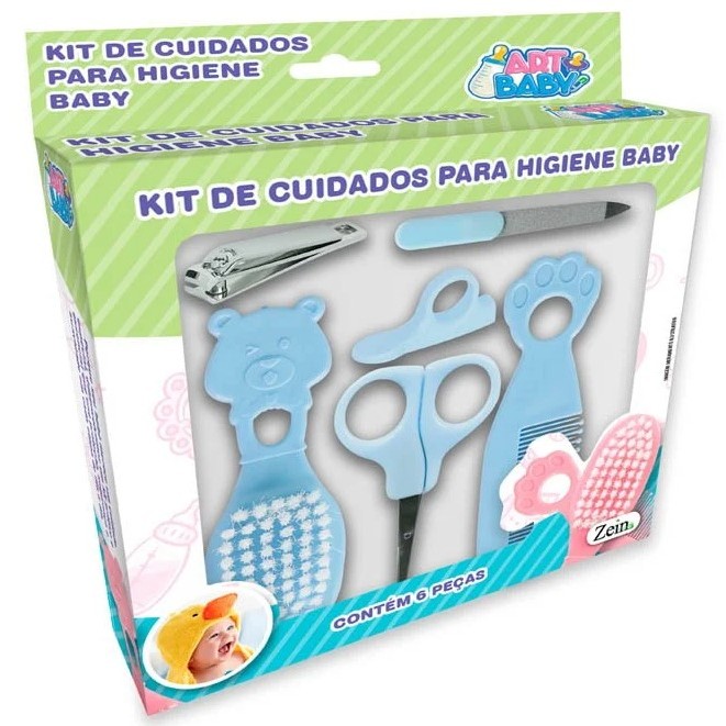 Kit 6 peças Cuidados Para Higiene do Bebe, Tesoura, Pente, Escova, Cortador Unha, Protetor