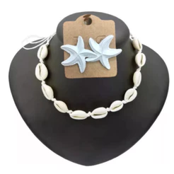 Colar Chocker Búzios Gargantilha + Brinco Estrela Do Mar
