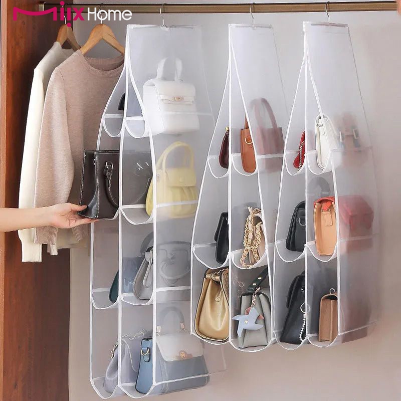Organizador de Bolsas Multiuso com Cabide e Bolsos Transparentes - Economiza 75% de Espaço...