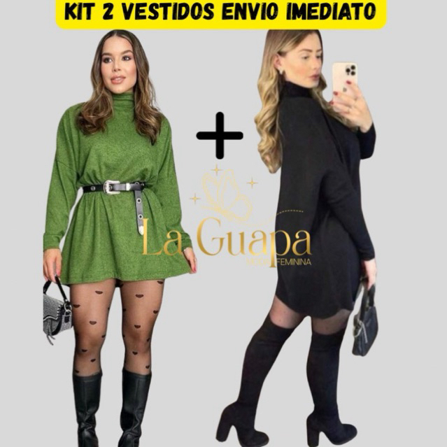 Kit 2 Vestido Feminino Cacharrel Manga Longa Poncho Lã Estiloso em Oferta na Shopee