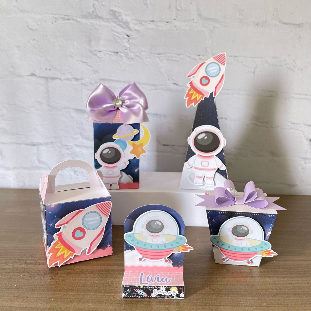 Kit Personalizados Astronauta menina  – Lembrancinha Astronauta Rosa - Pegue e Monte