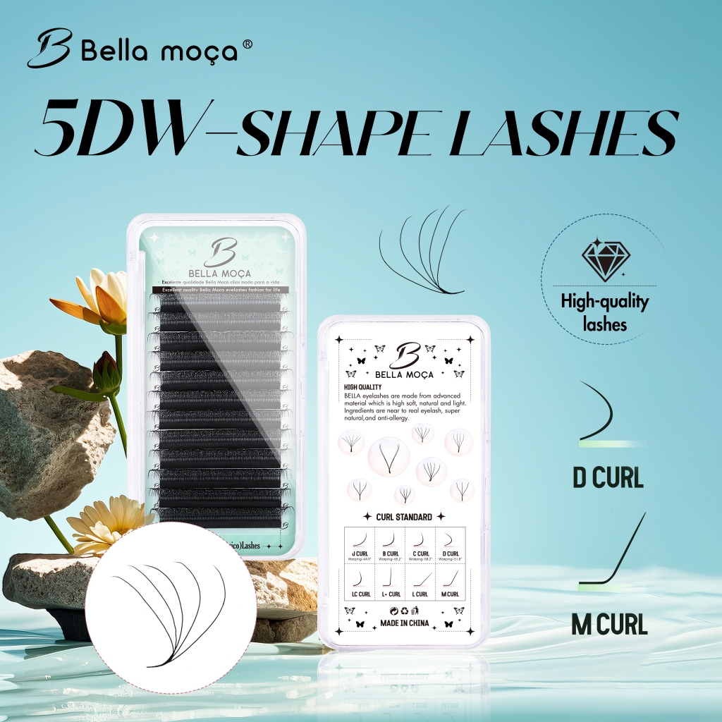 Cílios Bella Moça W5D W 5d (volume egípcio) Curvatura 0.07D para Extensão de Cílios