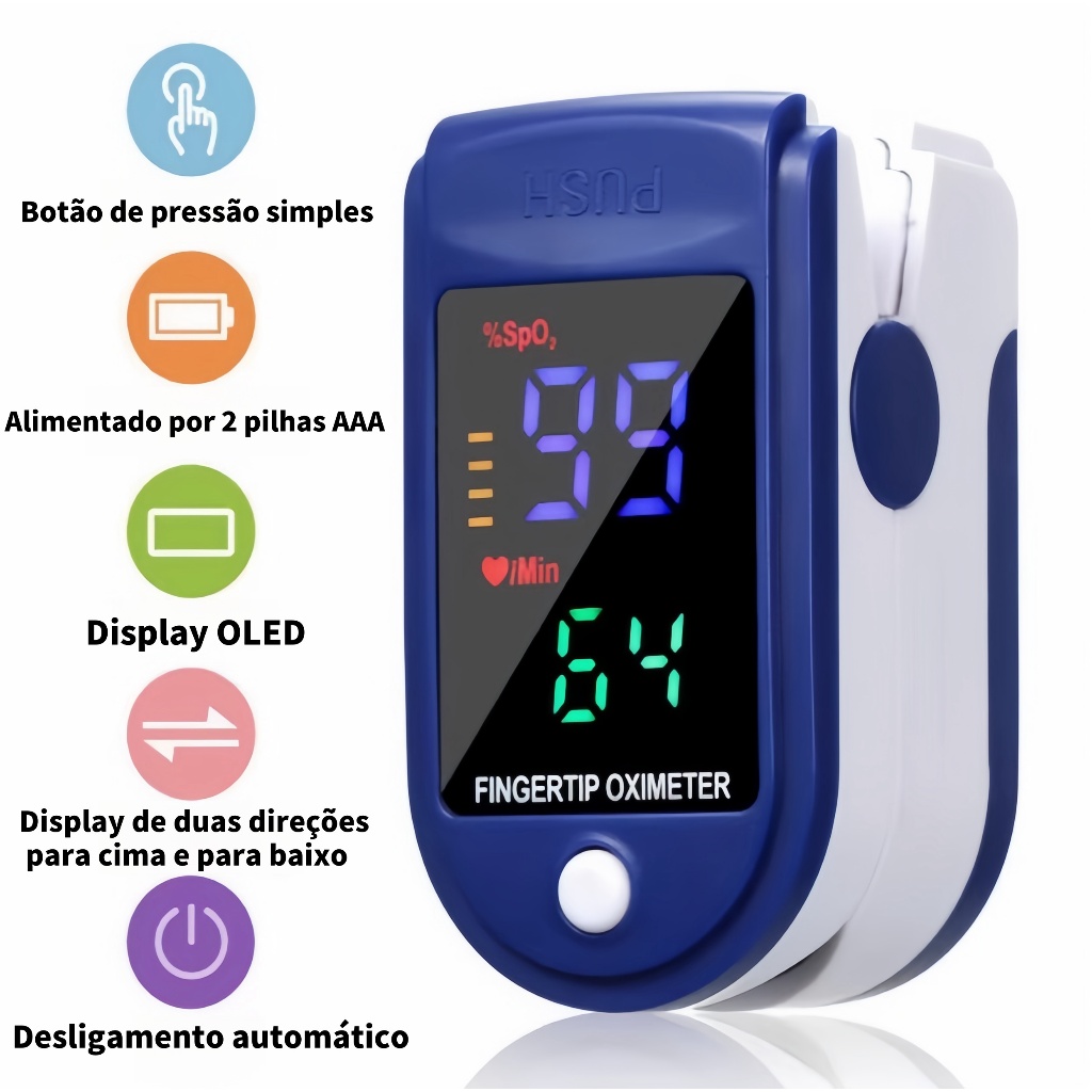 KIT2 Oxímetro de Dedo de Pulso Digital Batimento Cardíaco Monitor de Frequência