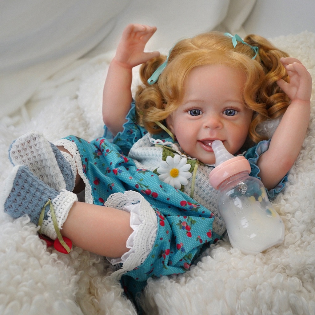 Brastoy Boneca Bebê Reborn Silicone 55cm Menina Ohlo Azul - Mom & Baby