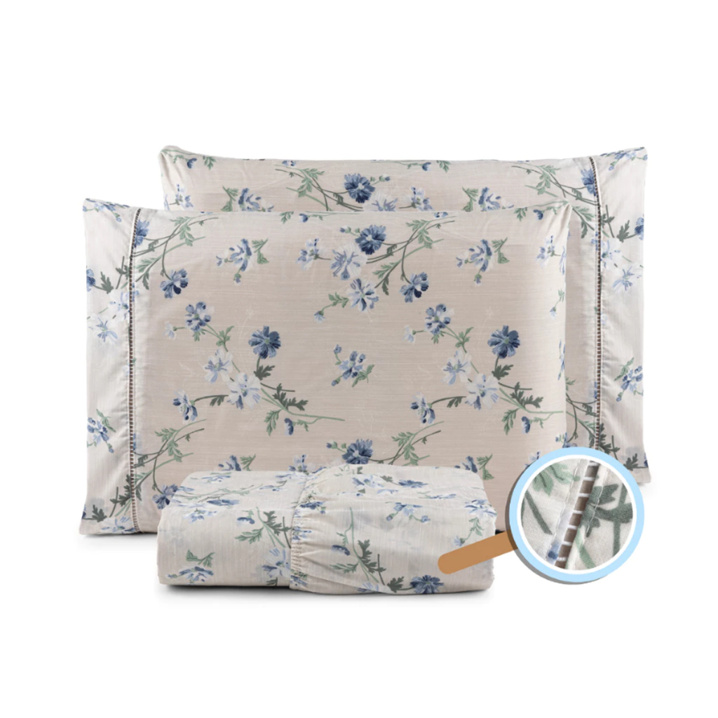 Jogo De Lençol Solteiro 2pçs Micropercal 400 Fios Estampado Com Acabamento Em Ponto Palito