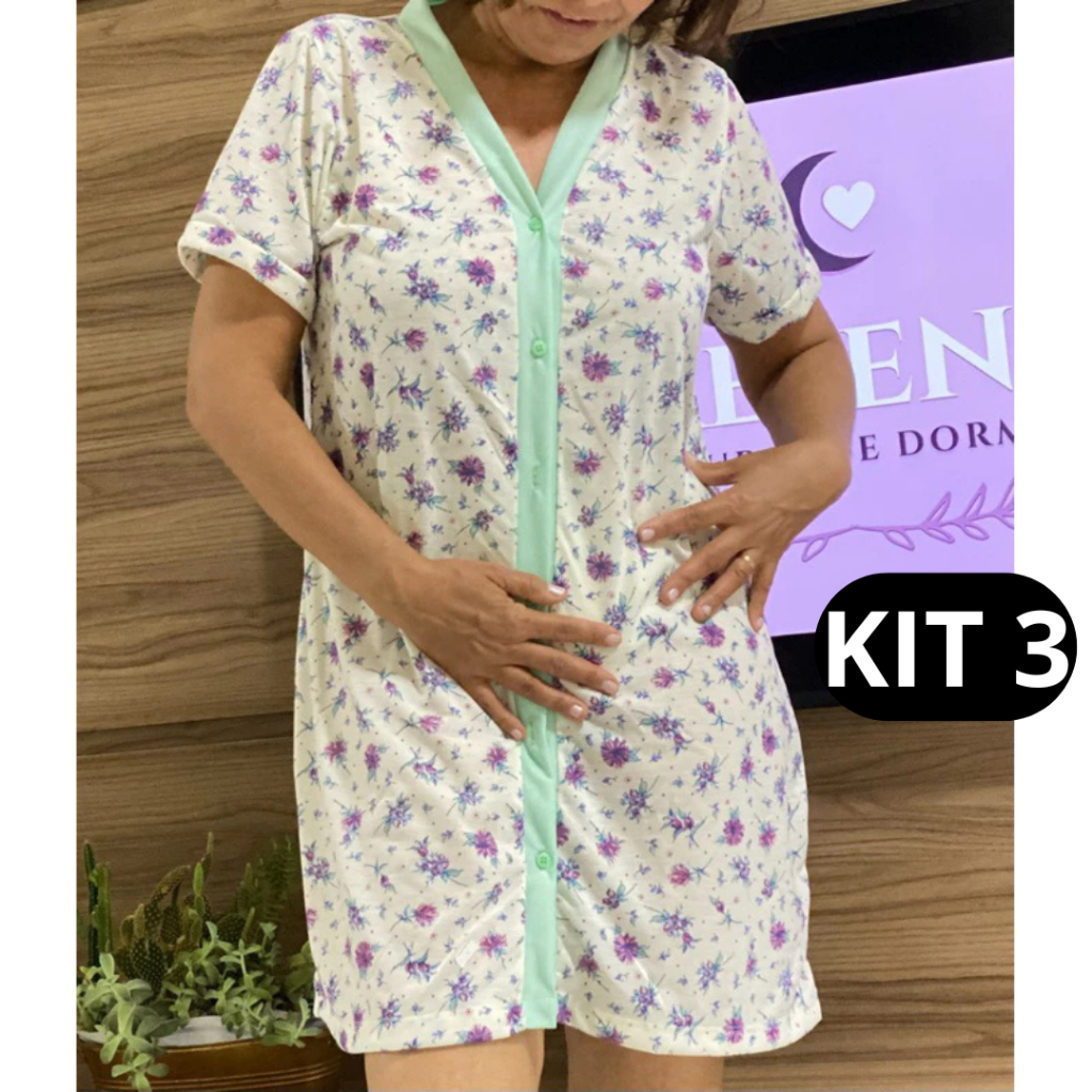 Kit 3 Camisolas de Botões para Senhora – Manguinha – Recuperação Pós-Cirúrgica