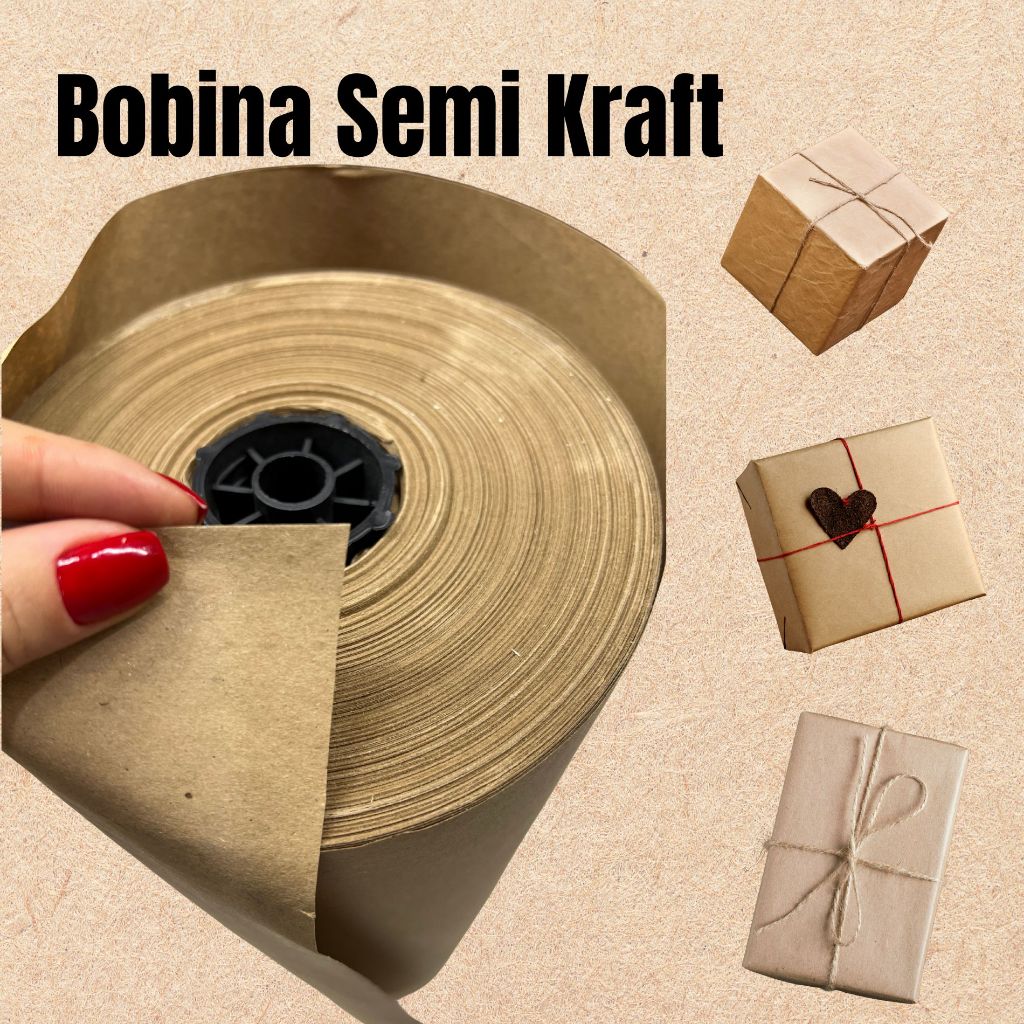 BOBINA DE PAPEL 40CM SEMI KRAFT PARA CORREIOS, PRESENTES, MERCADO FULL, EMBALAGENS, PINTURA 40CM X 140 METROS