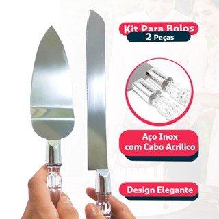 Kit Faca e Espatula para Bolo Aço Inox E Acrílico 2 peças