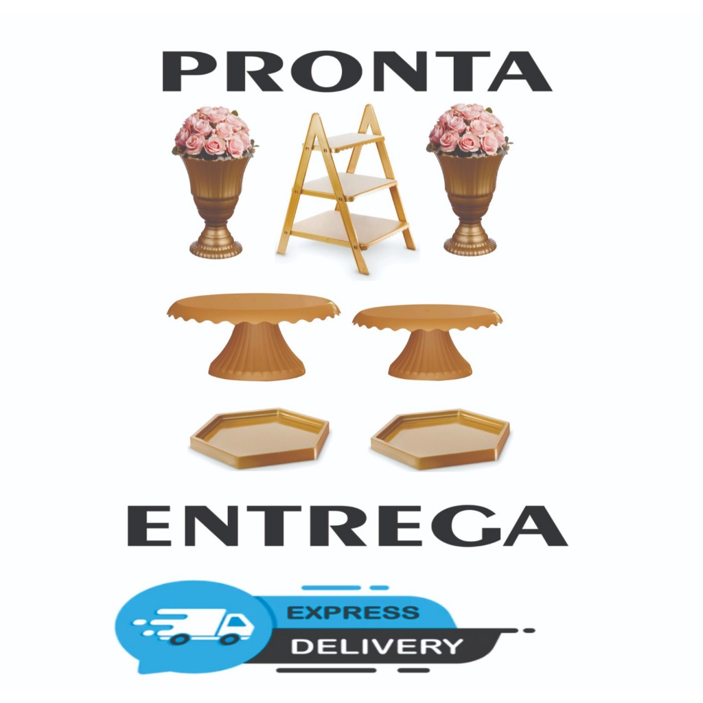 Kit Festa Boleira Escadinha Bandeja Vaso Decoração Enfeites