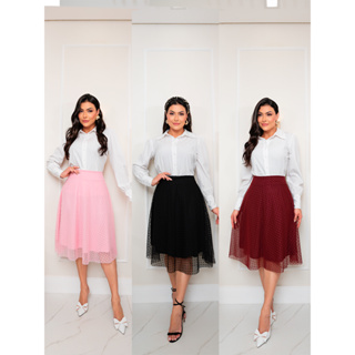 Saia de Tule Midi Bolinha Retrô Moda Evangelica Plus size em Oferta na Shopee