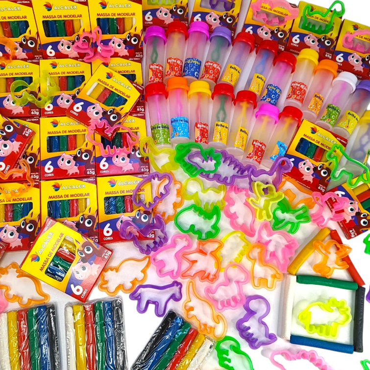 20 Cxs Massinha de Modelar + 20 Tubo Para Bolha de Sabao + 40 Cortador Para Kit Festa Lembrancinha em Oferta na Shopee