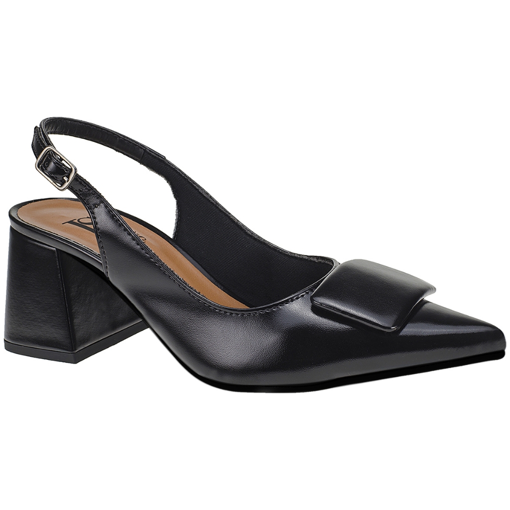Sapato Social Scarpin Feminino Slingback Confortável com Enfeite Quadrado 18203 - Women Shoes
