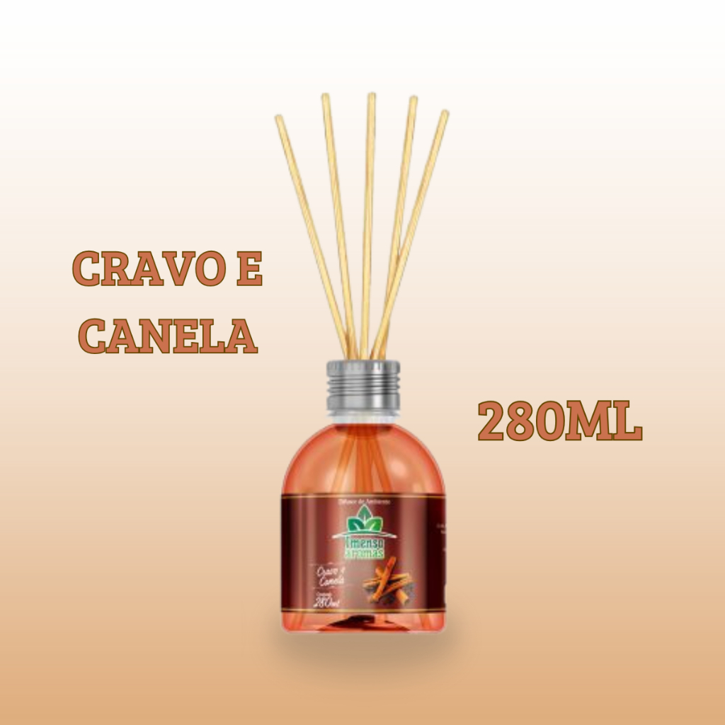 Difusor de Ambientes Varetas Fragrância Cravo e Canela 280ml Aromatizador Aroma Mogilândi