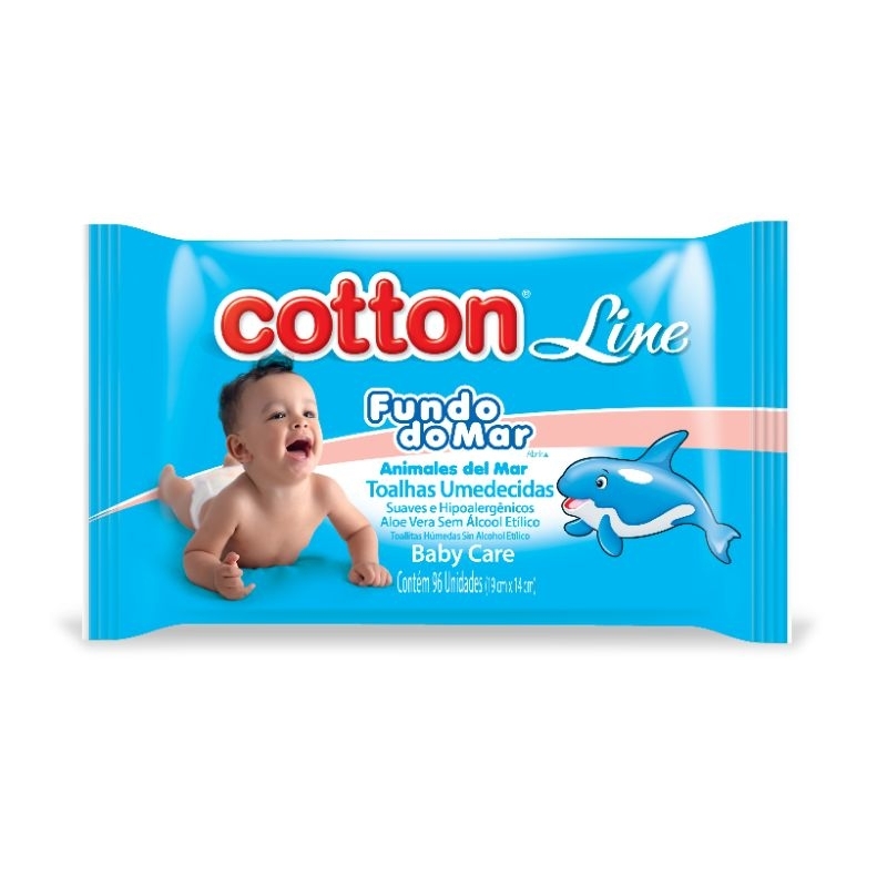 Toalhas Umedecidas Cotton Line C/ 04 Pacotes 96 Unid Cada - Fundo do Mar