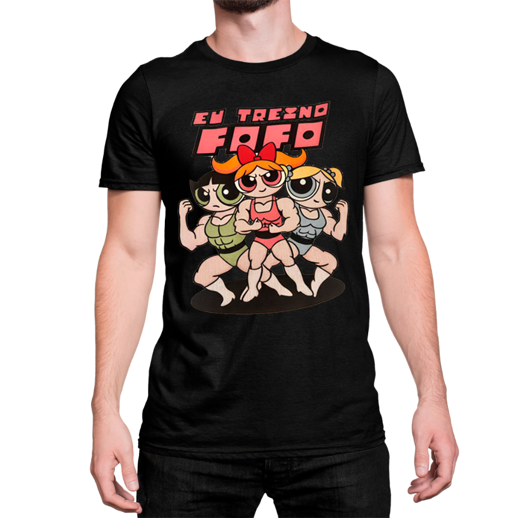 Camiseta Feminina Super Poderosas Academia Foco Eu Treino Fofo Ref05 Camisa Malha Algodão Fresca