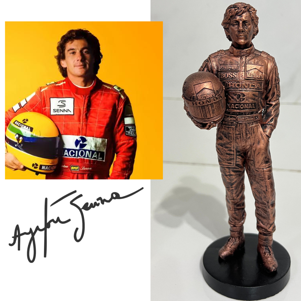Miniatura Ayrton Senna 19cm – Estátua em Resina para Fãs de Fórmula 1