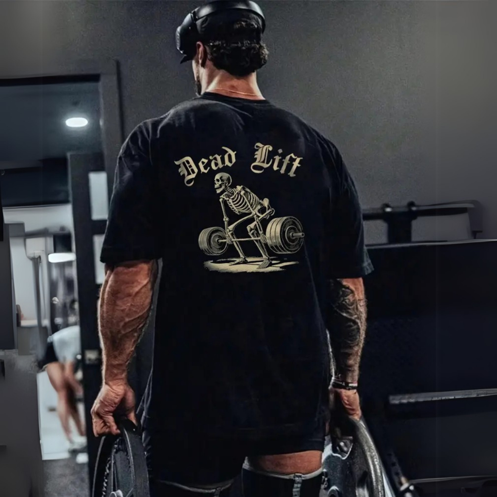 Camiseta Oversized Academia Powerlifting  Deadlift Caveira   Treino Fitness