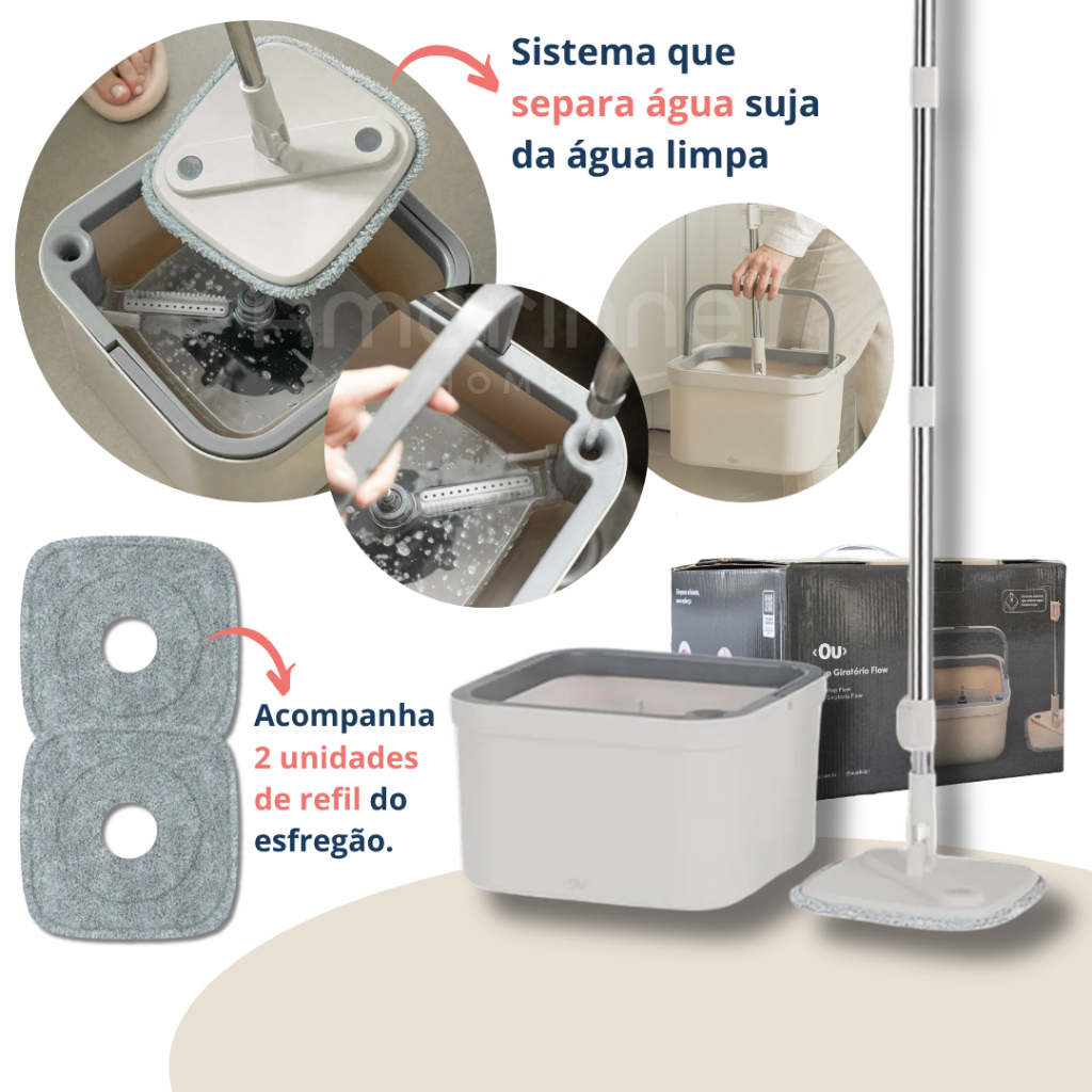 Mop Esfregão Com Refil Microfibra Balde Interno 2,6L e Externo 3,2L Separa Água Limpa E Suja Ou em Oferta na Shopee
