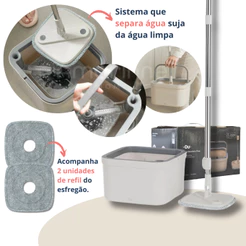 Mop Esfregão Com Refil Microfibra Balde Interno 2,6L e Externo 3,2L Separa Água Limpa E Suja Ou