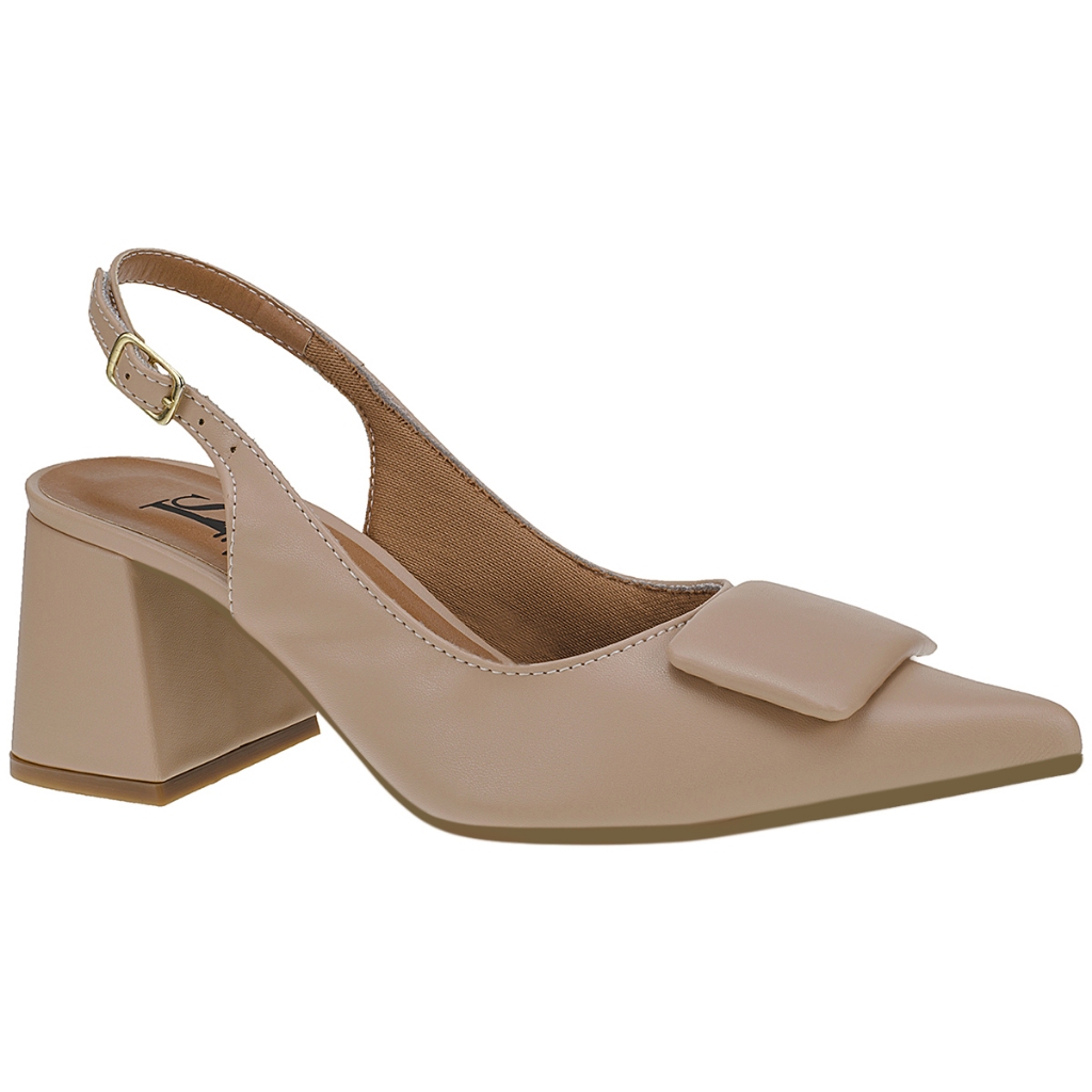 Slingback Scarpin Sapato Social Feminino Confortável com Enfeite Quadrado 18203 - Women Shoes