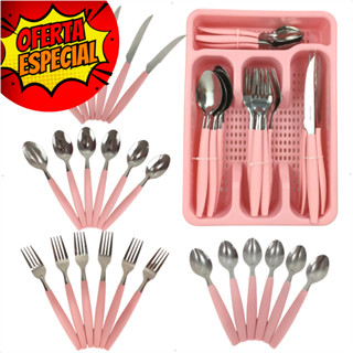 Faqueiro Talheres 25 Peças Aço Inox Porta Talher Organizador Faca Colher Garfo Colher de Chá Rosa em Oferta na Shopee