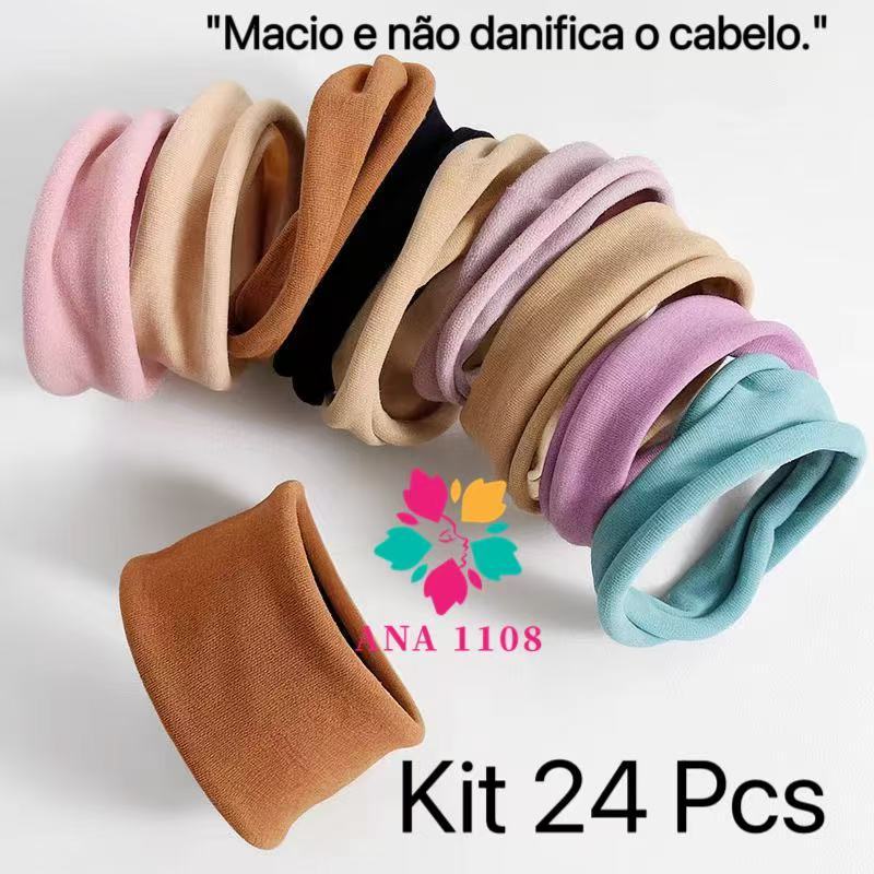ANA1108 Kit 24 Pcs avançado Elástico de Cabelo Xuxinha Esportiva/Tecido Confortável Cabelo Acessório