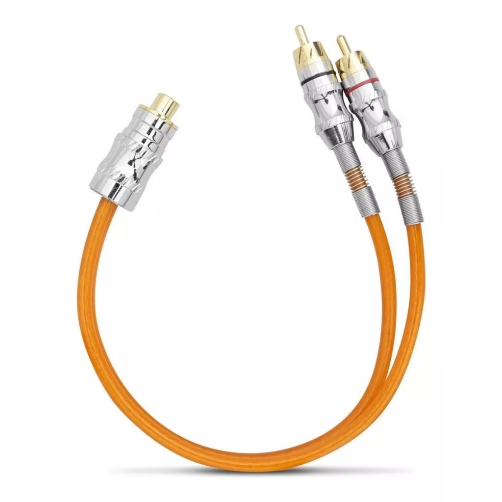 Cabo Y 2 Macho + 1 Femea RCA KX3 Profissional Blindado 30cm Banhado a Ouro 2RCA + 1FRCA Laranja - Audio