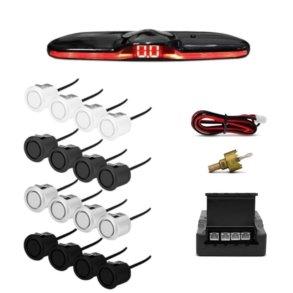 Sensor de Estacionamento KX3 Eletronico Ré Preto Prata Branco Preto Emborrachado Novo Display em Oferta na Shopee