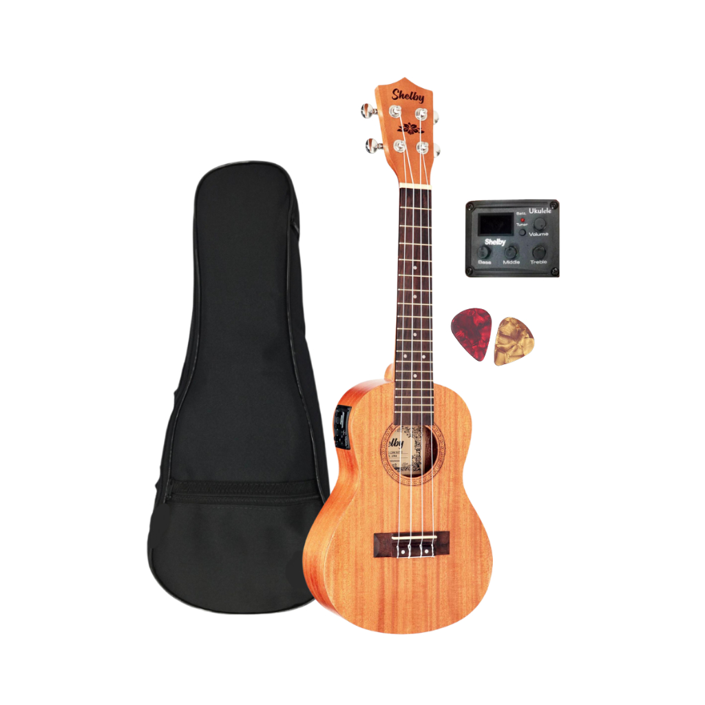 Ukulele Concert Elétrico Shelby SU-23 ME Mogno Tarrachas Blindadas + capa