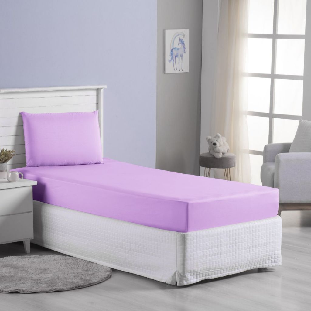 Jogo De Lençol Solteiro 2 Peças Com Elastico Quarto De Menina Lilas Simples Basico Barato Macio Luxo