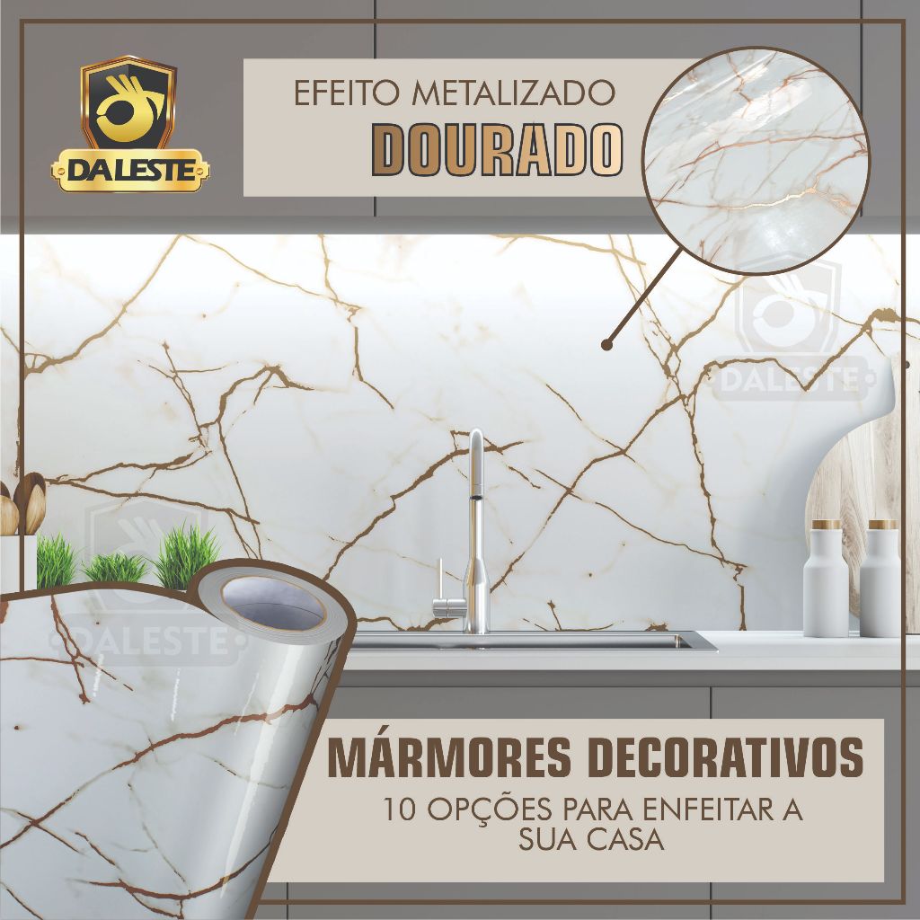 Mármore Decor Adesivo Vinil Decorativo 120 cm x 100 cm Nero, Calacata Ouro, Chão Parede Pi...